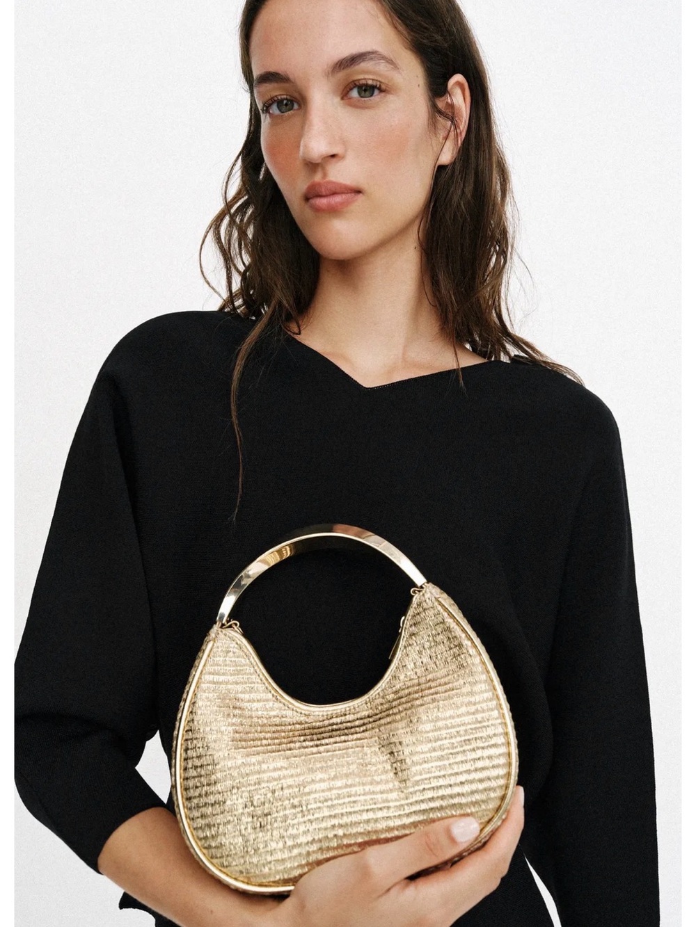 Gold Metallic Mini Hobo Bag with Sculpted Handle